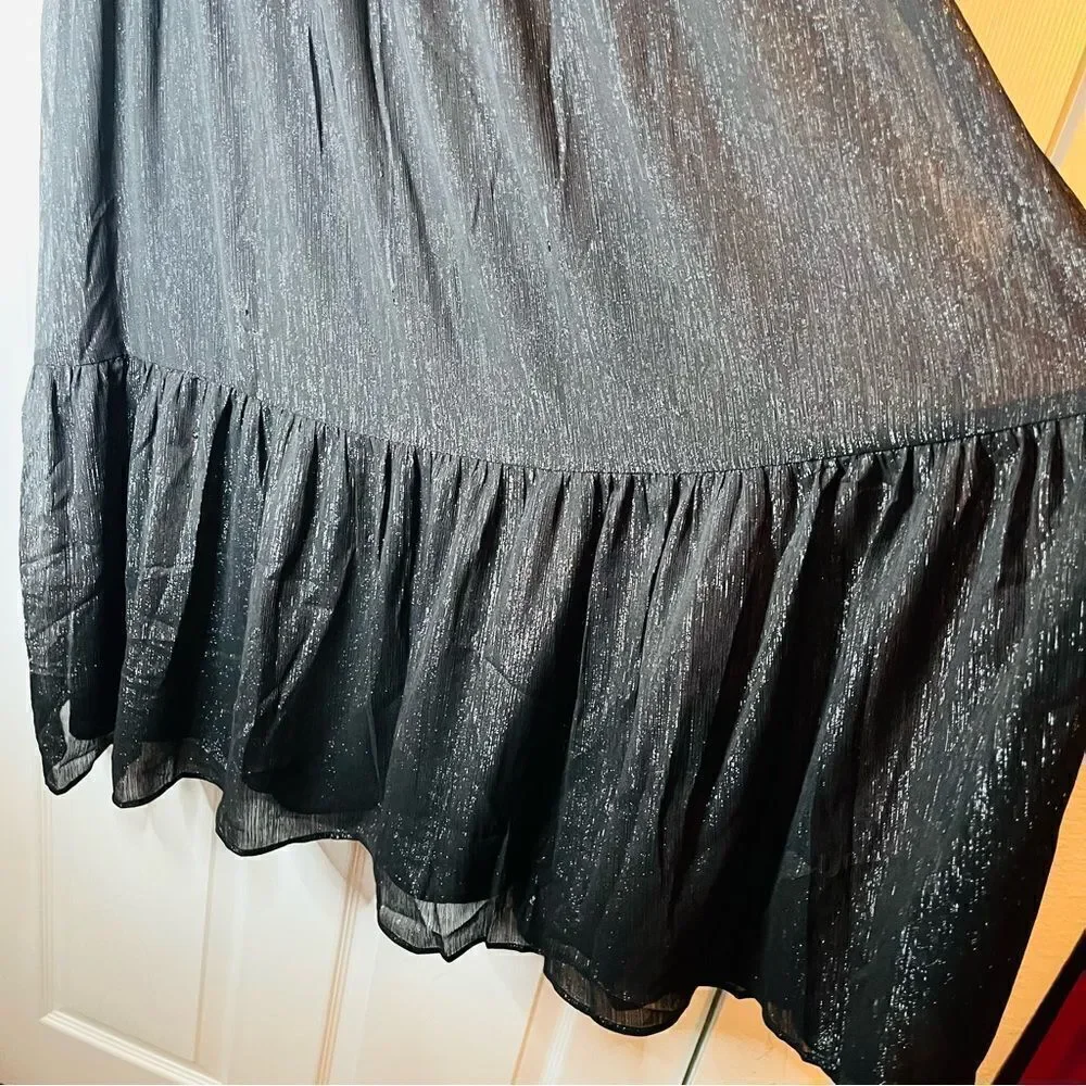Modcloth Shimmering Rainfall Metallic Midi Skirt Tier Aline Black AU 12 US 8 NWT